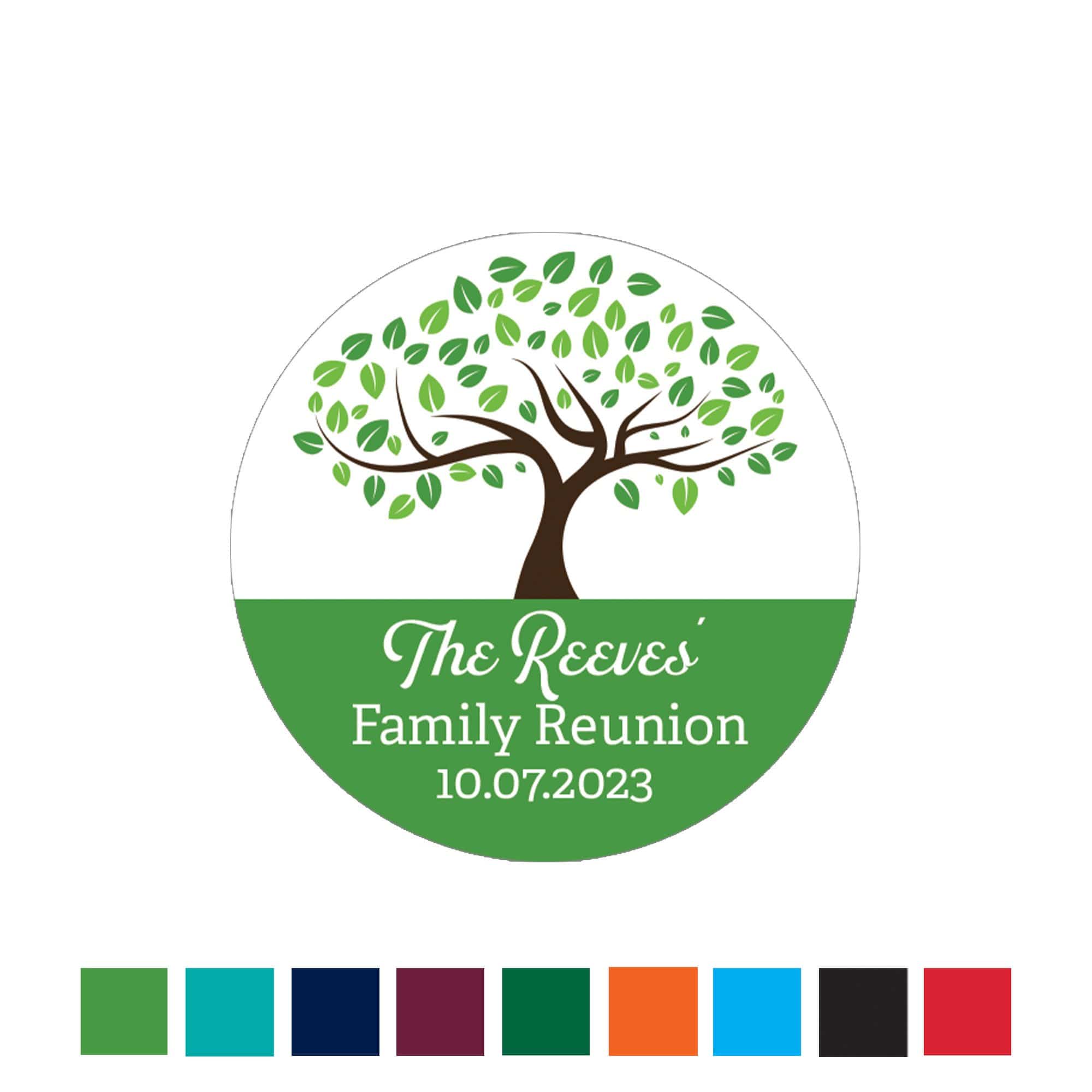Personalized Family Reunion Party Large Round Labels - 40 Stickers (9 Colors)